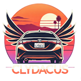 Clydacus rideshare logo with wings and sunset
