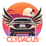 Clydacus rideshare logo with wings and sunset
